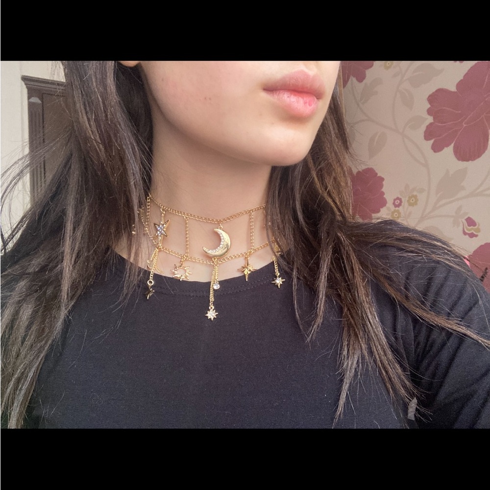 Bershka Gold Celestial Charm Necklace